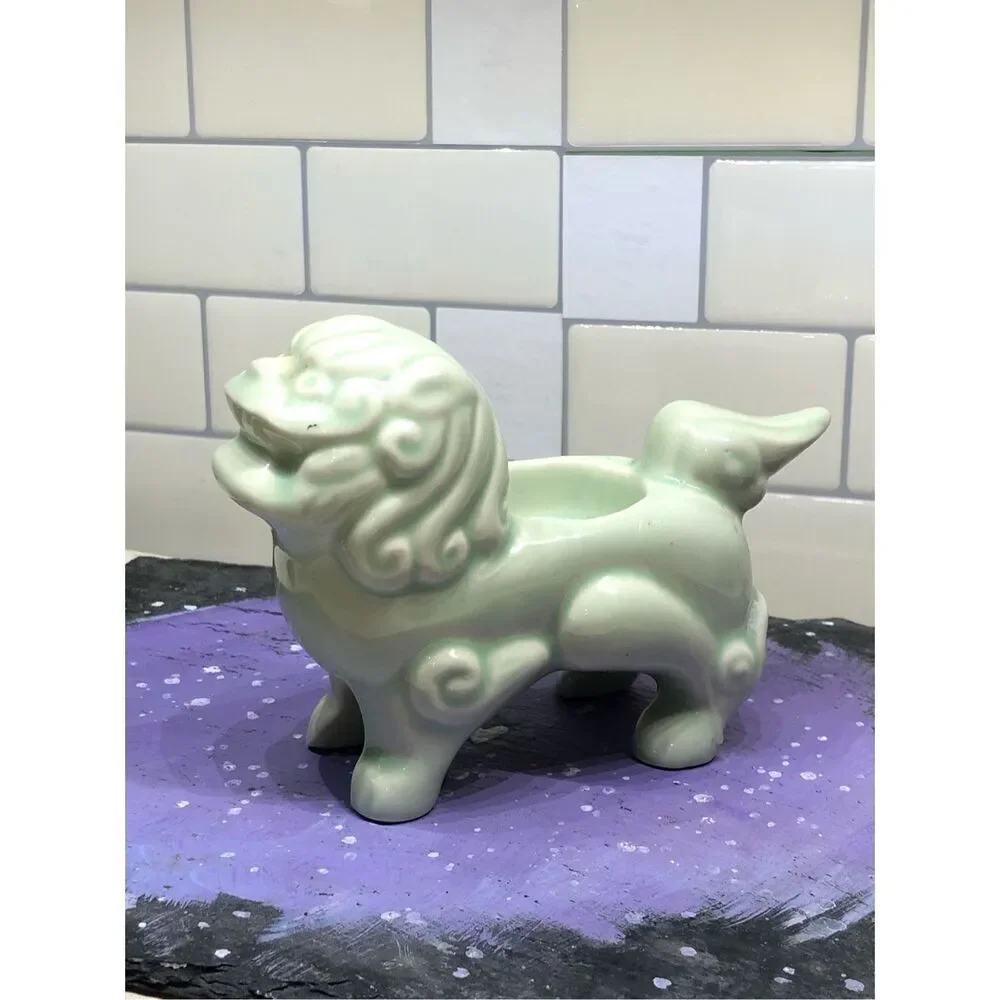 Foo Dog Candle Holder—VNT MCM Celadon Green Asian Style Figure
